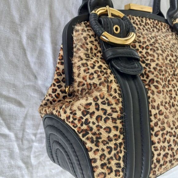 Hair Calf Leather Leopard/Cheetah Print Satchel bag Cottagecore Grandmacore - Picture 14 of 15